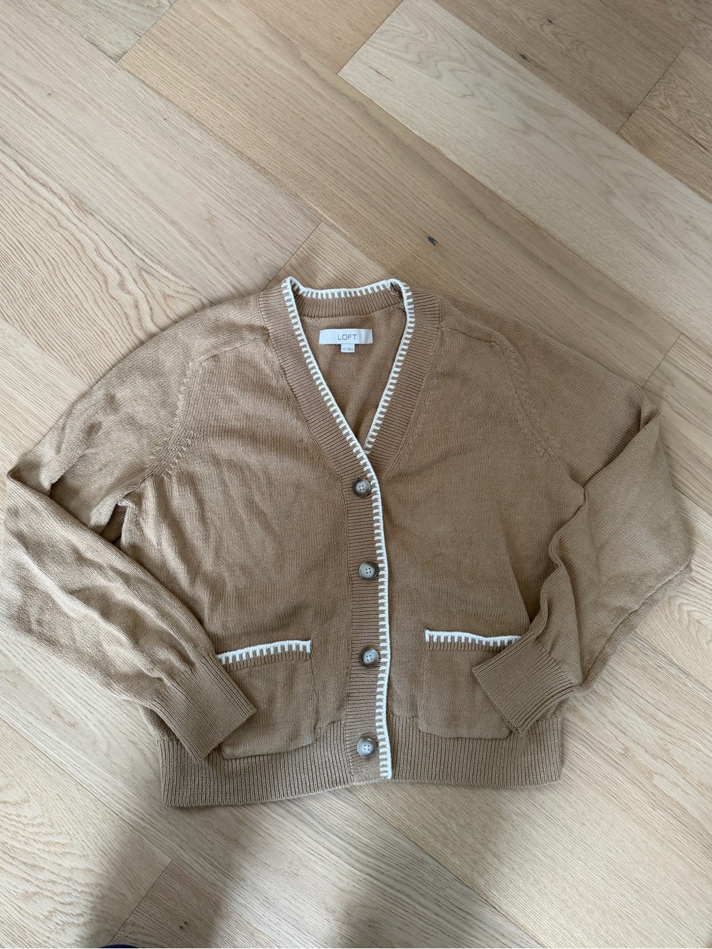 Like New Loft Tipped V-neck Pocket Cardigan